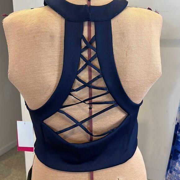 NWT My Michelle 2-Piece Halter Mermaid Blue Floral Formal Prom Dress - Size 11 - Picture 6 of 16